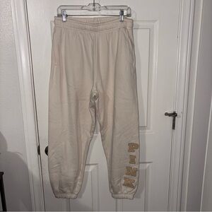Victoria's Secret Pink Fleece Ivy Relaxed Campus Sweatpants Color Beige/Ivory L